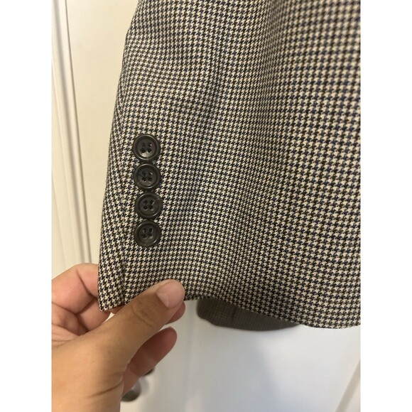 Stafford Men's Blazer Sport Coat Size 46L 100% Wool Black Beige Tweed 3-Button - Picture 2 of 6